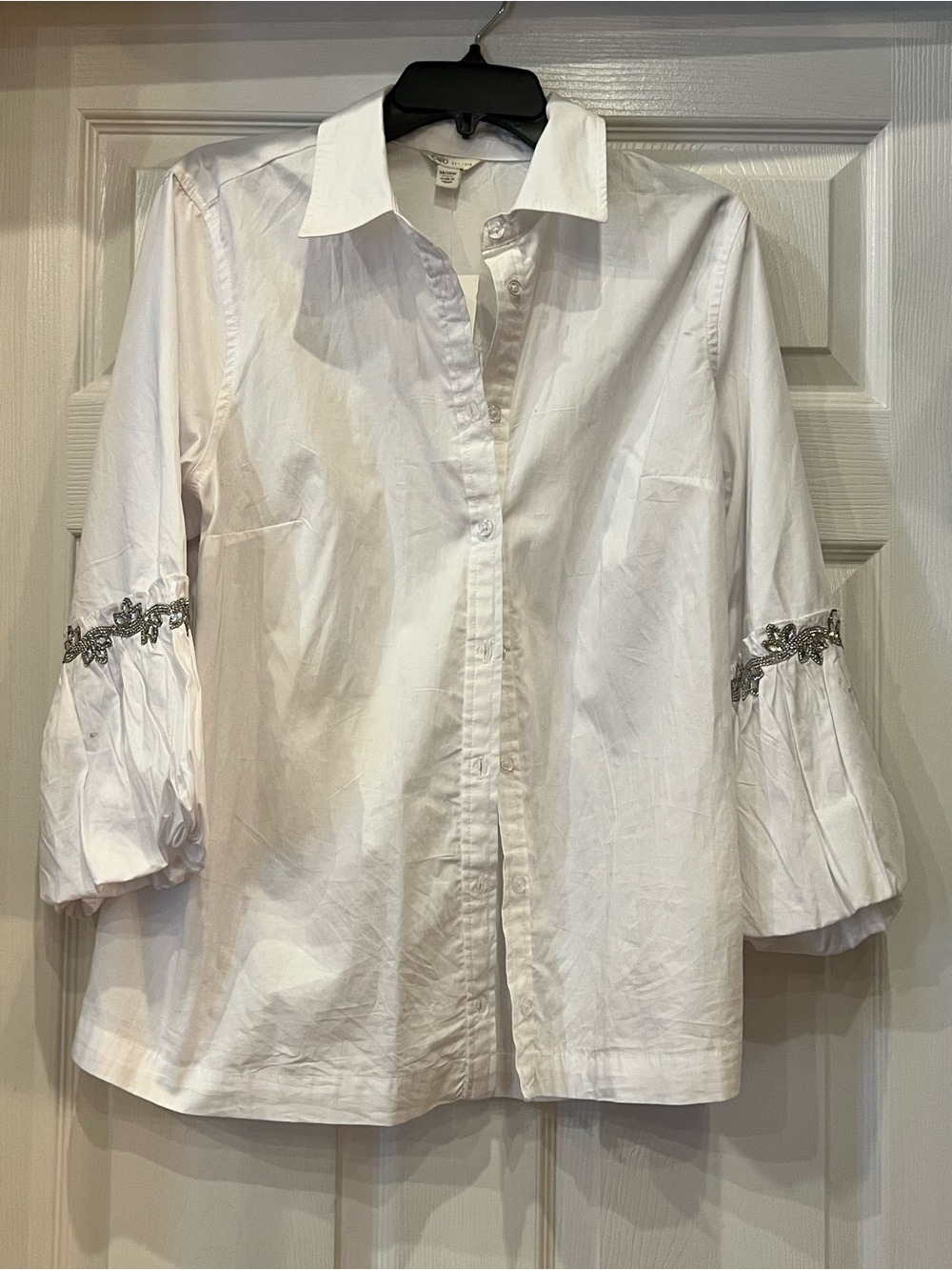 Cato White Button-Down Shirt with Silver Embellished Sleeves 14/16
